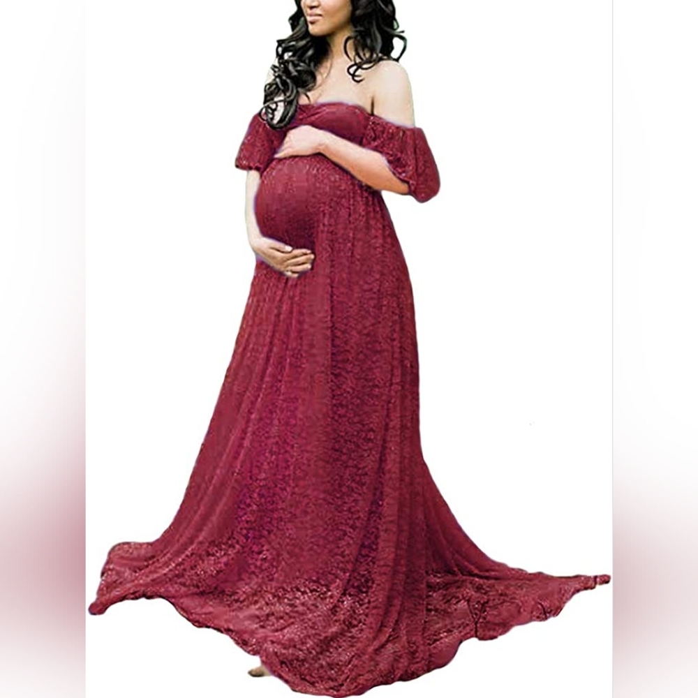 Maternity Photography Props Floral Lace Dress Fancy Pregnancy Gown for Baby Show